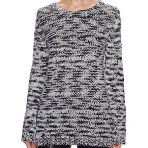 Maje Banded Italian popover long sleeve knit tunic Sz S Black/Gray angora/wool
